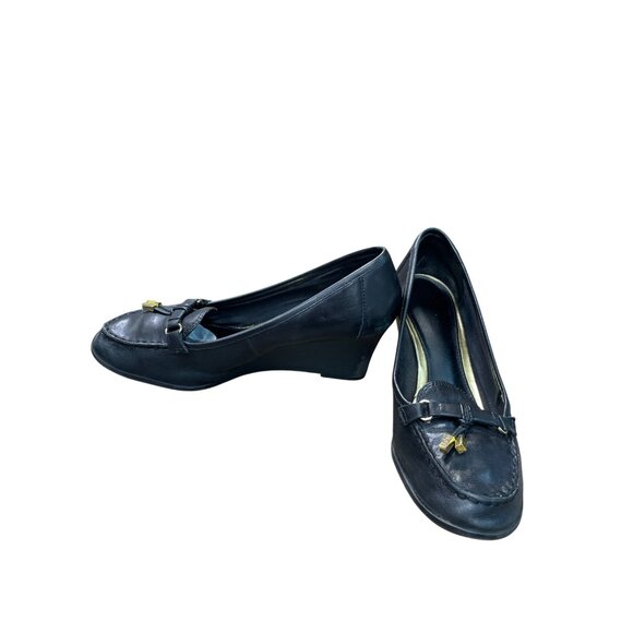 Ralph Lauren Lauren Womens Black Leather Wedge Heels Size 7.5B SKU 9179 - Picture 2 of 14